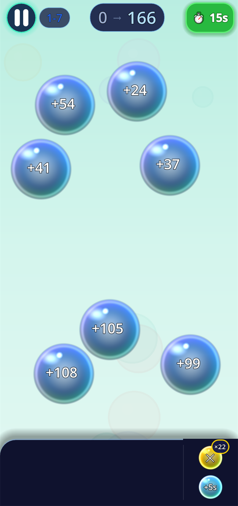 Capture de gameplay en cours de partie avec des bulles d'addition flottantes